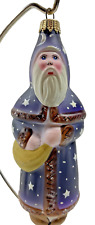 Vaillancourt VFA Blue Father Christmas Folk Art Santa w/Stars Glass Ornament picture