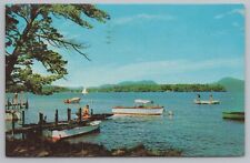 Transportation~Boats On Water~Boat Docked~Shoreline~Vintage Postcard picture
