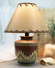 Indian Tribal Southwest Navajo Vector Red Petite Vase Table Lamp W/ Burlap Shade picture