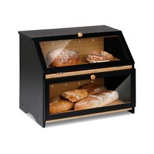 Double Layer Large Bread Box for Kitchen Counter Wooden Bread Storage Bin, Black picture