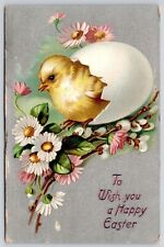 Postcard Wish You Happy Easter Chick Flowers UNP WOB DB Tucks picture