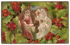 Postcard c1901-1907 A Very Happy Christmas  E Nister  Holly & Manger  [g146] picture