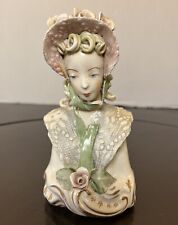 VTG Victorian Cordey Lady Bust Porcelain Figurine #5028 Pink Bonnet Roses 6.5” H picture