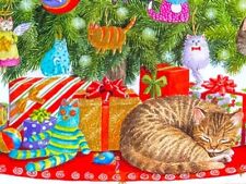 *ONE* Caspari Brown Tabby Cat Under Christmas Tree Card Cat Ornaments 1 picture