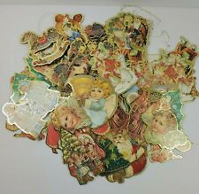 Vintage Cardboard 36 Ornaments with Gold Accents Made in Taiwan Angels Santa  picture