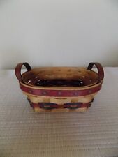 Longaberger Woven Basket Mini Miniature Small 2 Handled Dated 1998 Red Blue picture