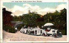 Postcard 1919 Fadgl Auto Train Bridge Passengers Lincoln Park Illinois B22 picture