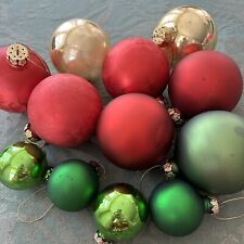 12 Vintage Frosted Matte Blown Glass Red Green Gold Thick Read picture