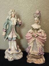 Gorgeous Pair CORDAY PORCELAIN LADY & MAN FIGURINEs IN Pastel color RUFFLED LACE picture