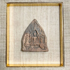 Handmade Southeast Asia terracotta Khmer style Buddhist triad tablet gilt frame picture