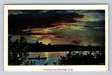Warner NH-New Hampshire, Scenic Greetings, Boating At Night, Vintage Postcard picture