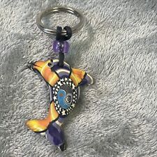 Vintage Keychain Dolphin Collectable 3D 90s yin yang style Colorful picture