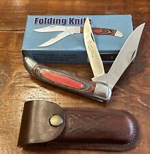 Two Blade Folding Knife With Leather Sheath GR 988-5” New In Original Box picture