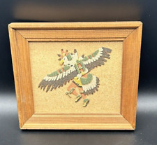 VTG Native American Indian Sand Art Rainbow Way Eagle Dance Ceremony Framed USA picture
