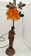 Art Nouveau Style Lady Figurine Statue Lamp 55cm tall ~ Amber glass shade picture
