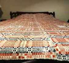ANTIQUE Early 1800's Woven Red-White-Blue Wool Coverlet -68