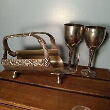 Vintage Godinger Silver plated Wine Bottle Holder, Caddy, 2 Wine Goblets, Ornate picture