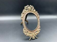 Antique Ornate Bronze Miniature Oval Picture Photo Frame Easel Ribbon 5 5/8