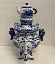 Russian Gzhel Porcelain Samovar White & Blue  Teapot picture