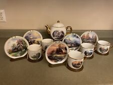 Thomas Kincade Teapot With 5 Cups And Saucers, A Complete Set picture