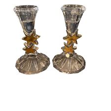 Vintage Mikasa Crystal Taper Candle Stick Holders Set Of 2 Gold Shooting Stars picture
