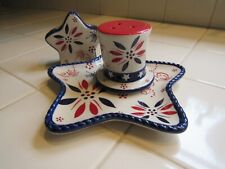 Temp Tations Patriotic 4th of July Ceramic Firerworks Salt & Pepper Shakers NEW picture