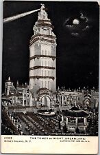 1906 Vintage Postcard Tower by Night Dreamland Coney Island New York RARE CARD picture