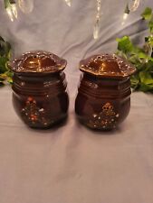 Vintage Japanese Redware Moriage (2) Piece Salt And Pepper Shakers Hand Painted picture