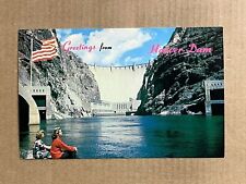 Postcard Greetings From Hoover Dam Flag Patriotic Vintage PC picture