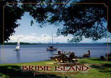 Australia Queensland Bribie Island park scene sailboats ~ unused postcard sku413 picture