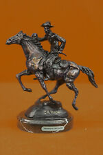 Original Cowboy Riding Horse Western West Old School Genuine Bronze Sculpture NR picture