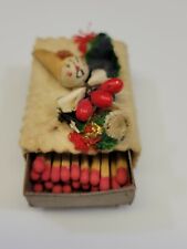 Vintage Christmas Match Box Matches Felt Ribbon Wood Artisan Handmade Gnome  picture