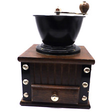 Vintage Cast Iron Wooden & Brass Coffee Grinder with Drawer Very detailed Works picture