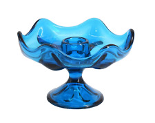 VTG VIKING Glass BLUENIQUE Six Petal EPIC Single CANDLE HOLDER Blue MCM 4.75