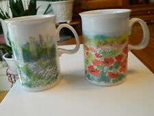 2 Beautiful Watercolor Floral Design Dunoon Mugs Made in Scotland picture