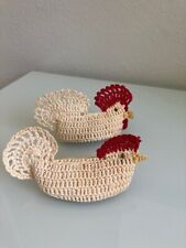 Vintage Hand Crocheted Rooster & Hen. Used picture