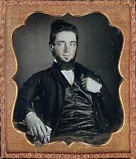 Casually Posed Light Eyed Thick Bearded Young Man 1/6 Plate Daguerreotype T490 picture