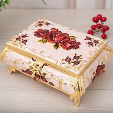 WHITE TIN ALLOY RECTANGLE RED ROSES WIND UP  MUSIC BOX :   A WHOLE NEW WORLD picture
