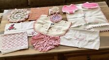 Homemade Doily Table Topper Linen Lot Pink & White Vintage  picture
