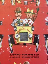 VTG MERRY CHRISTMAS WRAPPING PAPER GIFT WRAP TIN LIZZIE OLD CAR AND COUPLE picture