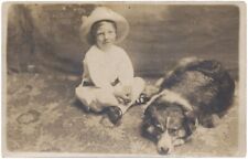 c. 1910 Smiling Little Boy & His Loyal Shepherd Dog Studio RPPC Photo Postcard picture