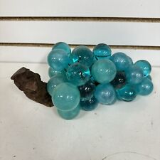 Vintage 1960s Blue Large Lucite Acrylic Grapes Cluster on Wood Stem 11.5” LN picture