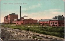 Vintage 1913 GARDEN CITY Kansas Postcard SUGAR FACTORY Building, RR Tracks View picture
