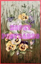 Antique PANSIES & HEARTS postcard~embossed ~ TRUE LOVE ~ GOLD highlights ~ 1908 picture