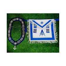 Masonic Regalia blue lodge Master Mason Apron With Chain Collar & Jewel silver picture