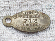 ANTIQUE FIRST NATIONAL BANK CANTON, ILL SAFETY DEPOSIT BOX KEY FOB TAG picture