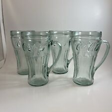 VTG COCA COLA Green Glasses Mugs  handle Set of 4, 17 oz. BARWARE Indiana Glass picture
