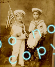 AMAZING Patriotic Sailor Boy s w/ American Flag Uniform 1895 Antique Photo Vtg picture