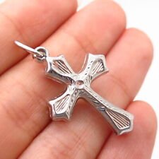 925 Sterling Silver Carved Puffy Cross Pendant picture