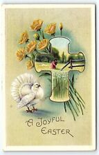 c1910 JOYFUL EASTER CROSS FLORAL WHITE FANTAIL PIGEON EMBOSSED POSTCARD P3287 picture